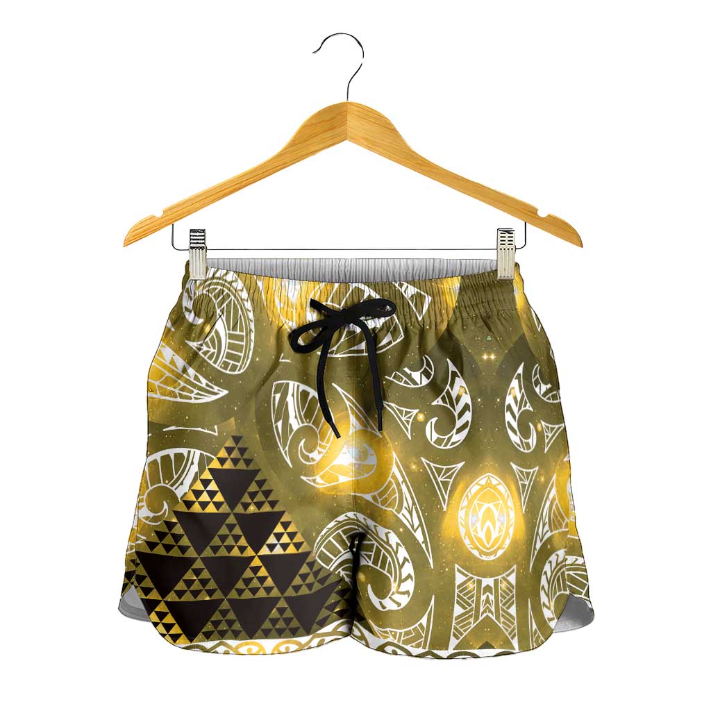 Matariki New Zealand Shorts for Women NZ Niho Taniwha Maori New Year Yellow Galaxy LT14 - Polynesian Pride