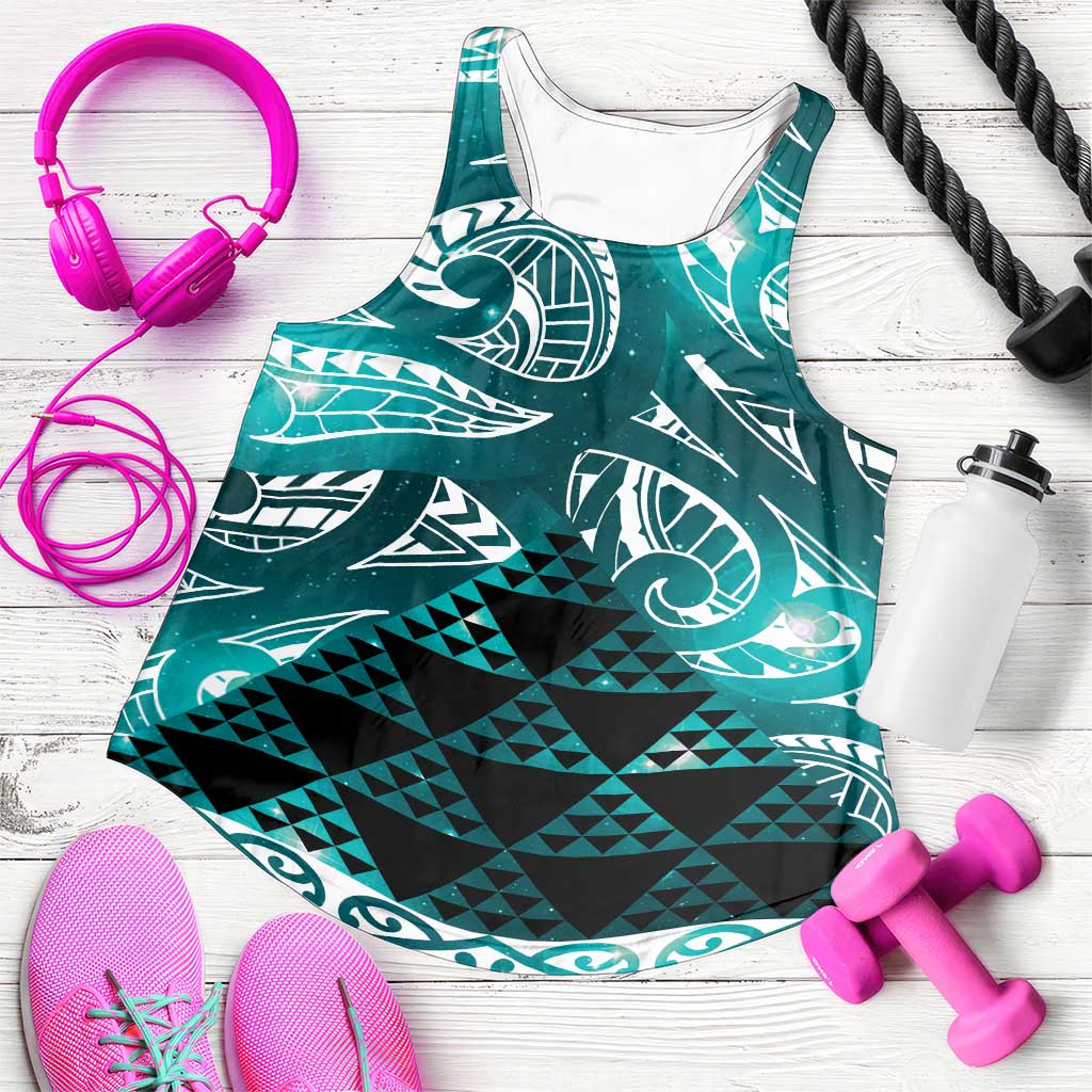 Matariki New Zealand Women Racerback Tank NZ Niho Taniwha Maori New Year Cyan Galaxy LT14 Cyan - Polynesian Pride