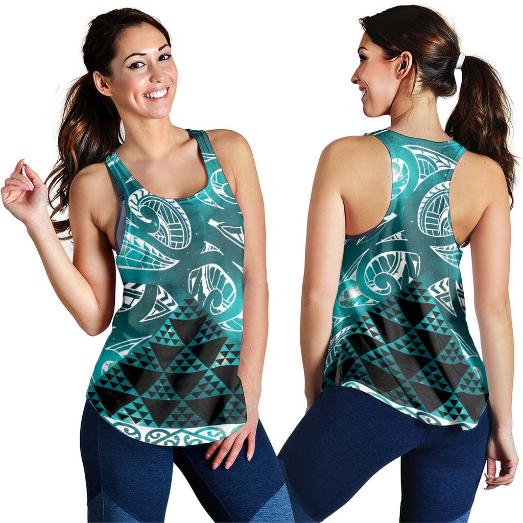Matariki New Zealand Women Racerback Tank NZ Niho Taniwha Maori New Year Cyan Galaxy LT14 - Polynesian Pride