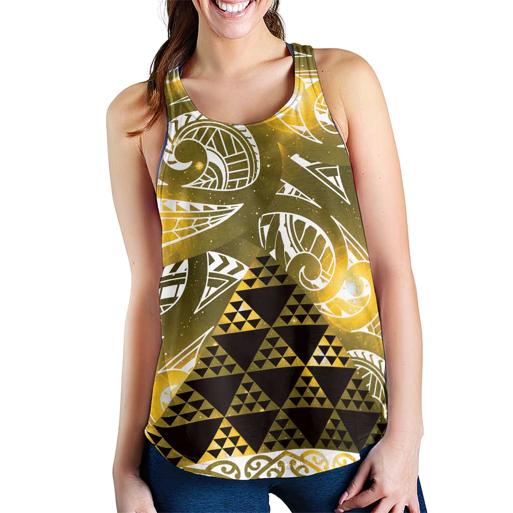 Matariki New Zealand Women Racerback Tank NZ Niho Taniwha Maori New Year Yellow Galaxy LT14 - Polynesian Pride