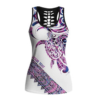 Mawhero Paua Shell Kowhaiwhai Taniko Personalised Hollow Tank Top Turtle Tattoo Maori Tribal Style LT9 Female Pink - Polynesian Pride