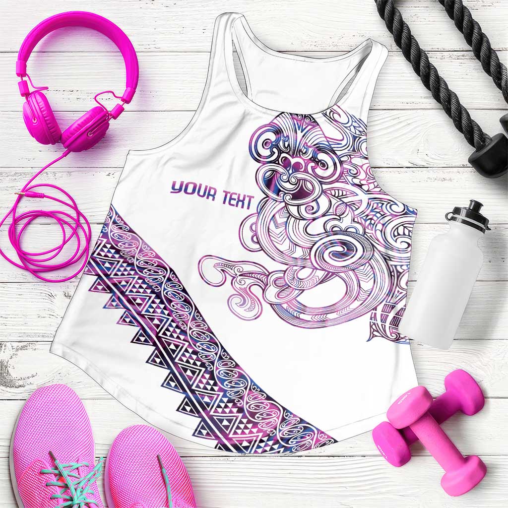 Mawhero Paua Shell Kowhaiwhai Taniko Personalised Women Racerback Tank Taniwha Maori Tribal Style