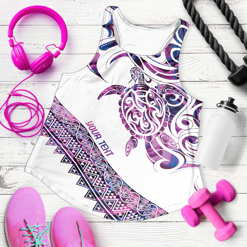 Mawhero Paua Shell Kowhaiwhai Taniko Personalised Women Racerback Tank Turtle Tattoo Maori Tribal Style