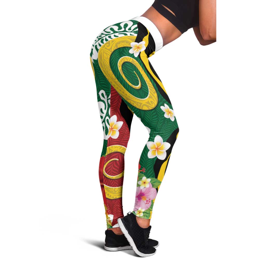 Melanesian Vanuatu Tribal Boar Tusk Leggings Tropical Plants and Namele Motifs - Polynesian Pride