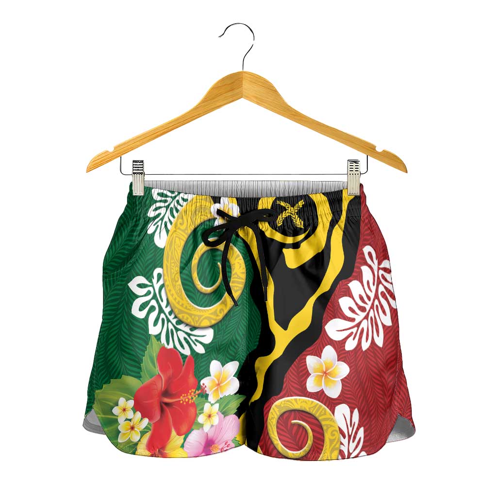 Melanesian Vanuatu Tribal Boar Tusk Shorts for Women Tropical Plants and Namele Motifs - Polynesian Pride
