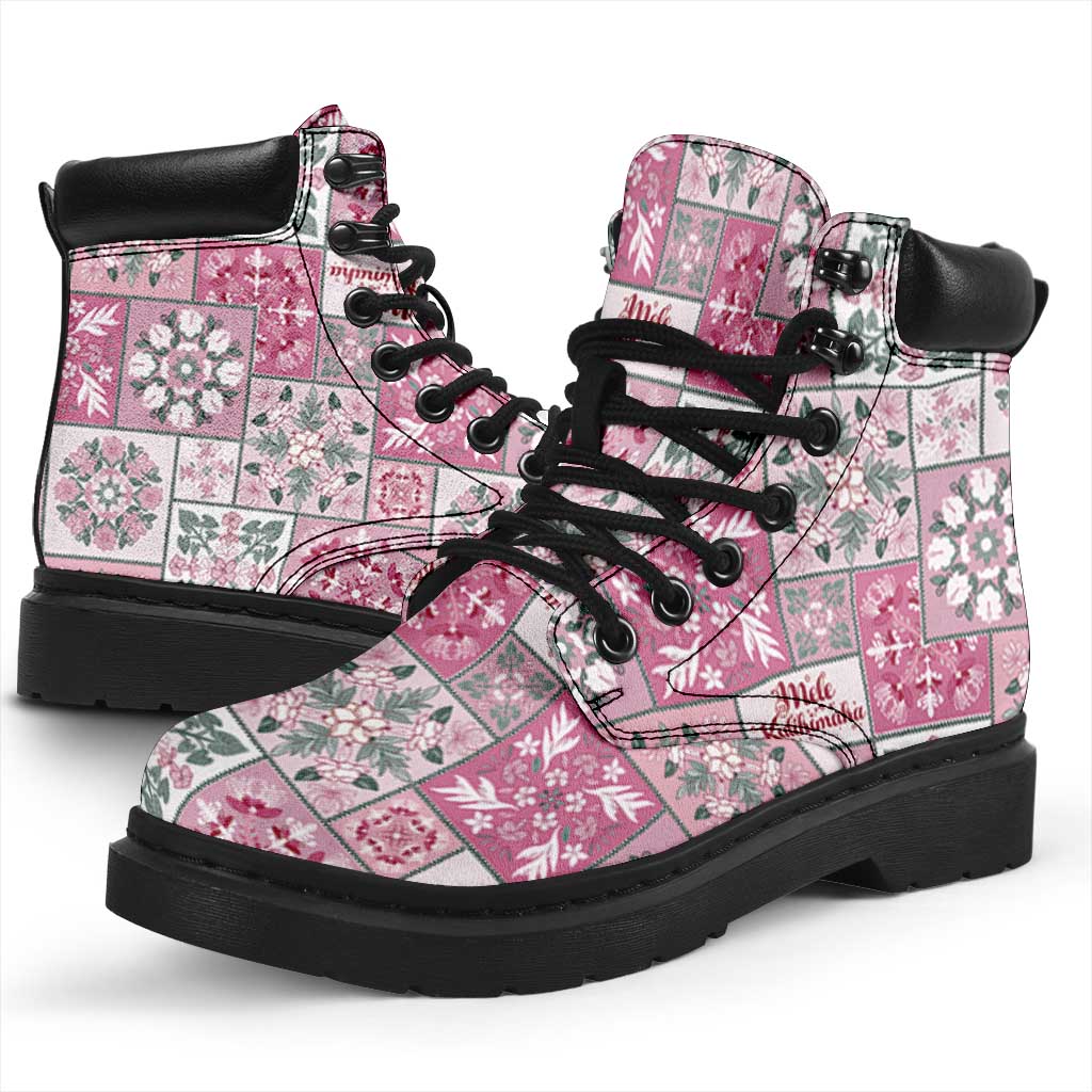 Mele Kalikimaka Hawaii Christmas All Season Boots Akala Seamless Floral Motif - Polynesian Pride