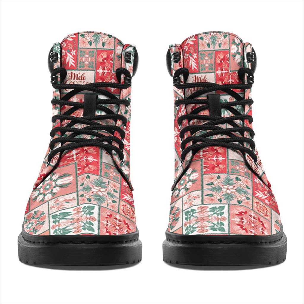 Mele Kalikimaka Hawaii Christmas All Season Boots Ulaula Seamless Floral Motif - Polynesian Pride
