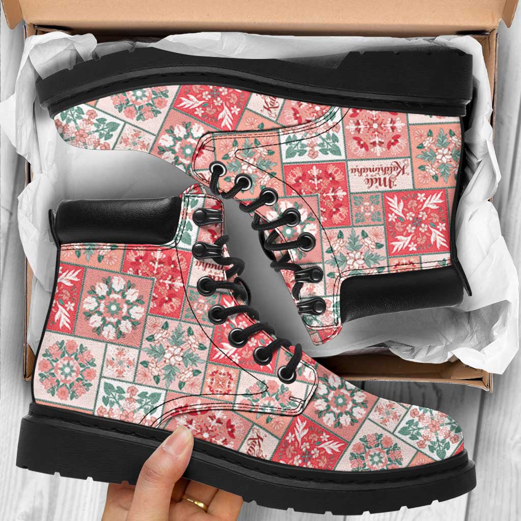 Mele Kalikimaka Hawaii Christmas All Season Boots Ulaula Seamless Floral Motif - Polynesian Pride