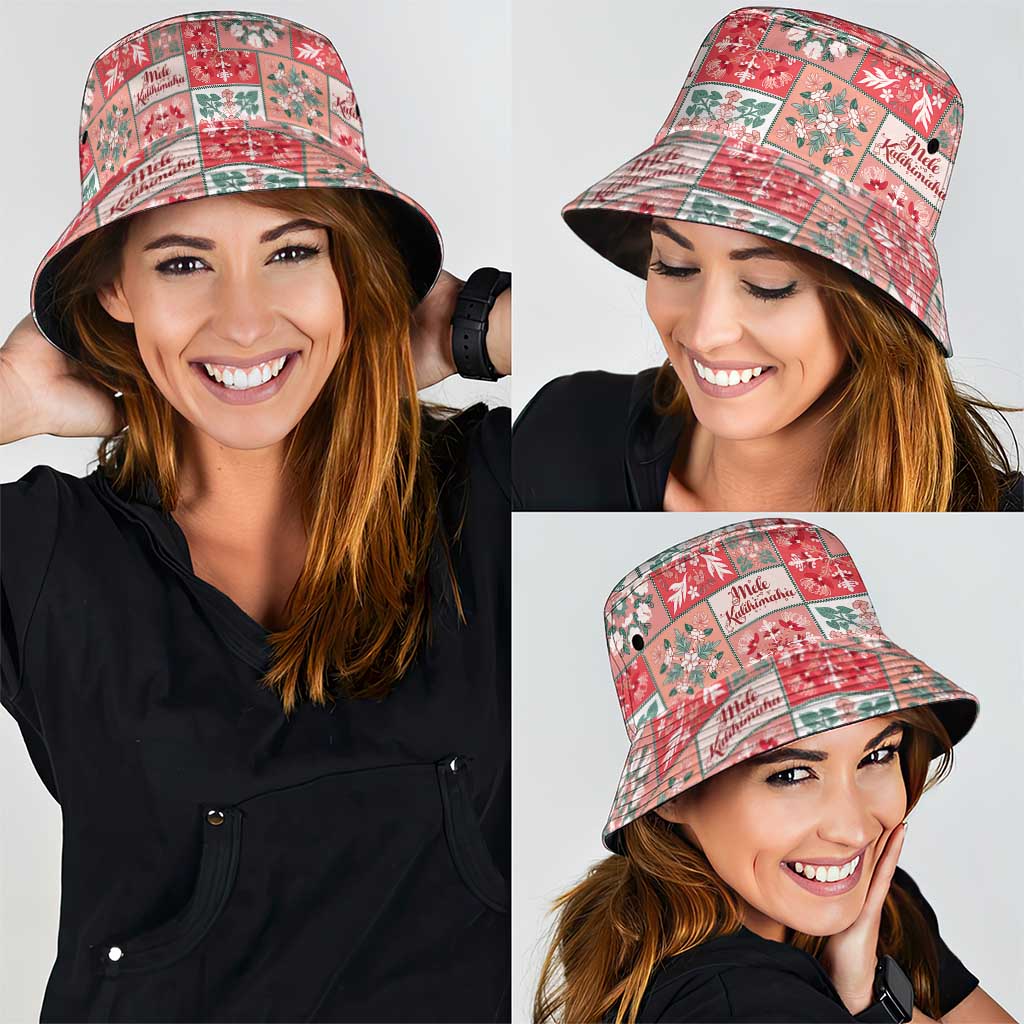 Mele Kalikimaka Hawaii Christmas Bucket Hat Ulaula Seamless Floral Motif - Polynesian Pride