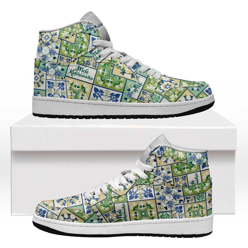 Mele Kalikimaka Hawaii Christmas High Sneakers AJ1 Omaomao Seamless Floral Motif LT9 Green - Polynesian Pride