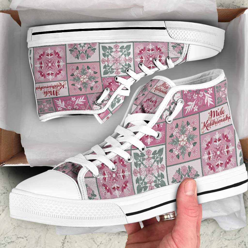 Mele Kalikimaka Hawaii Christmas High Top Shoes Akala Seamless Floral Motif LT9 Pink - Polynesian Pride