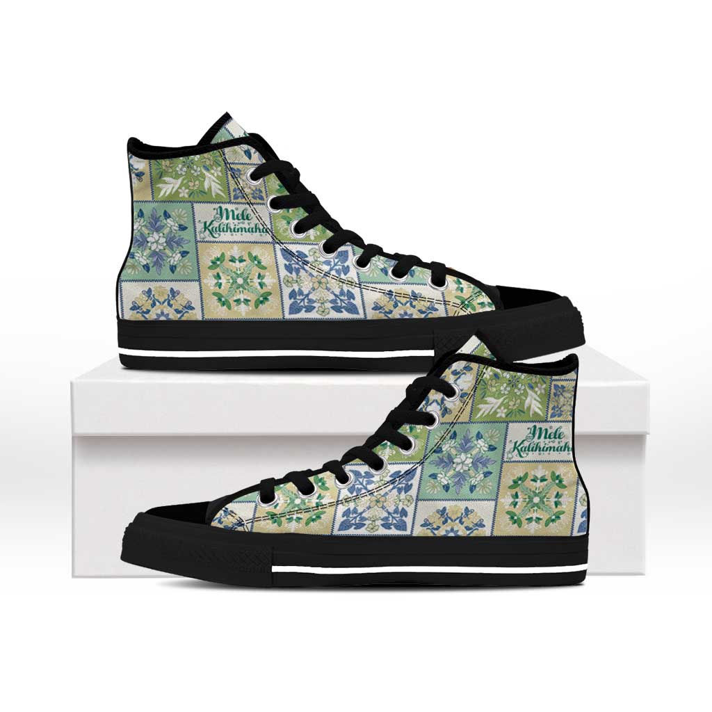 Mele Kalikimaka Hawaii Christmas High Top Shoes Omaomao Seamless Floral Motif - Polynesian Pride