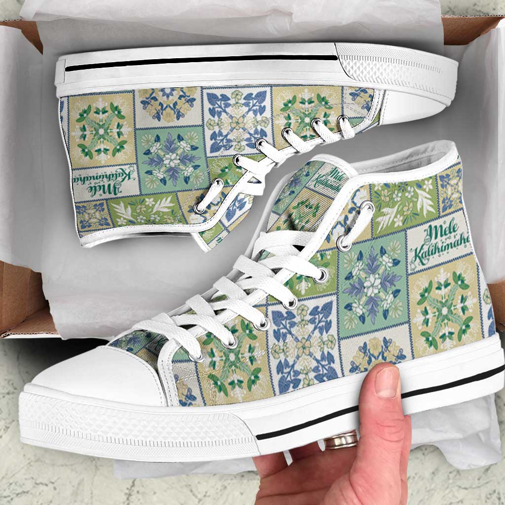 Mele Kalikimaka Hawaii Christmas High Top Shoes Omaomao Seamless Floral Motif - Polynesian Pride