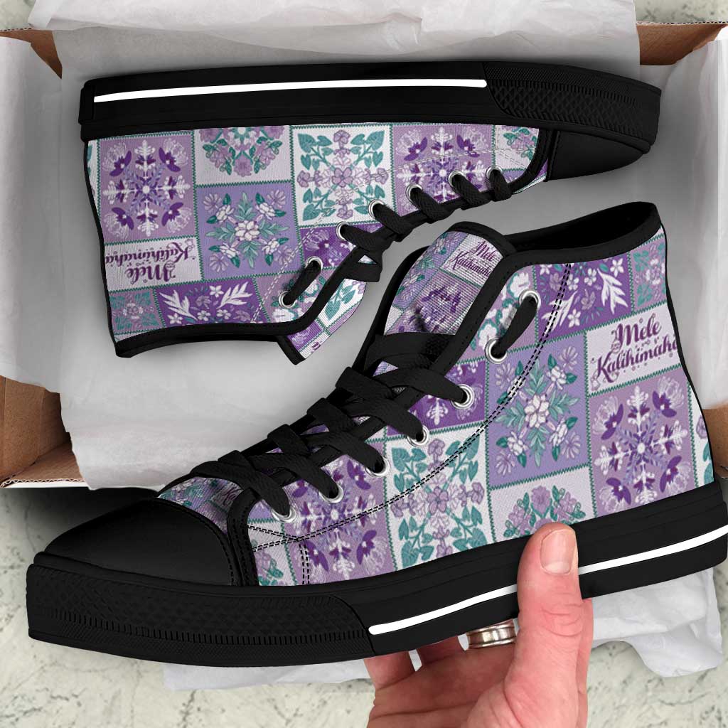 Mele Kalikimaka Hawaii Christmas High Top Shoes Poni Seamless Floral Motif LT9 Purple - Polynesian Pride