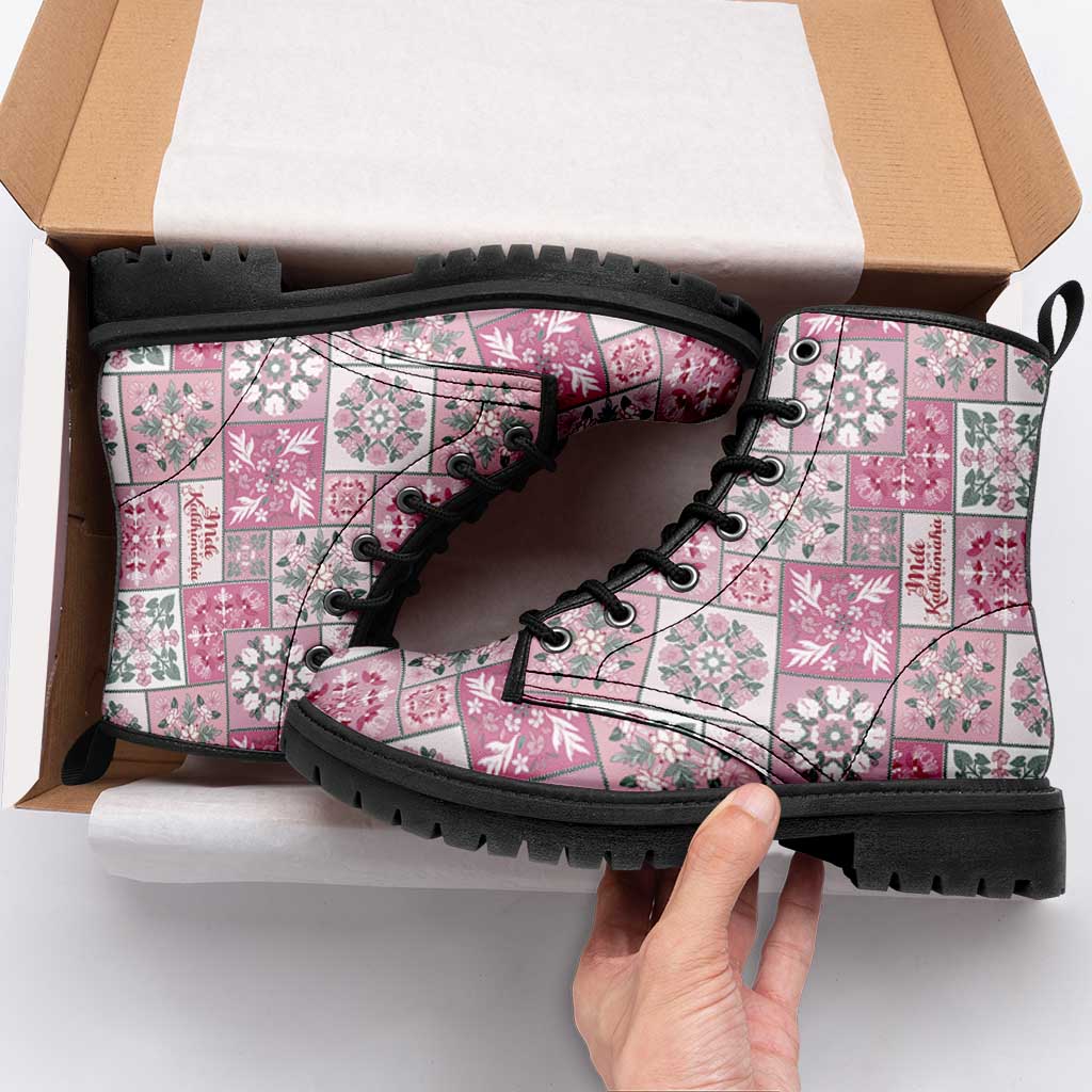 Mele Kalikimaka Hawaii Christmas Leather Boots Akala Seamless Floral Motif - Polynesian Pride