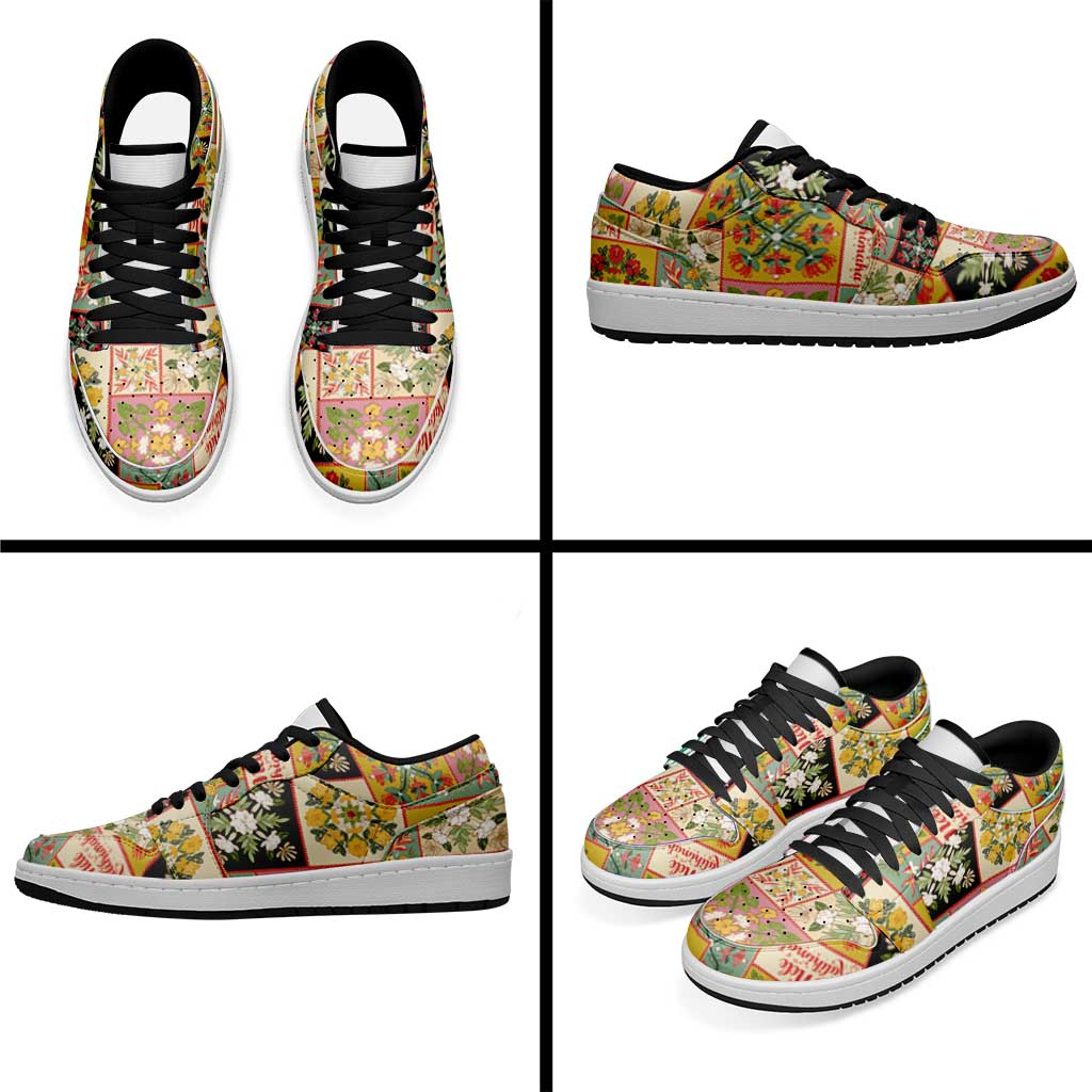 Mele Kalikimaka Hawaii Christmas Low Sneakers Melemele Mama Seamless Floral Motif - Polynesian Pride