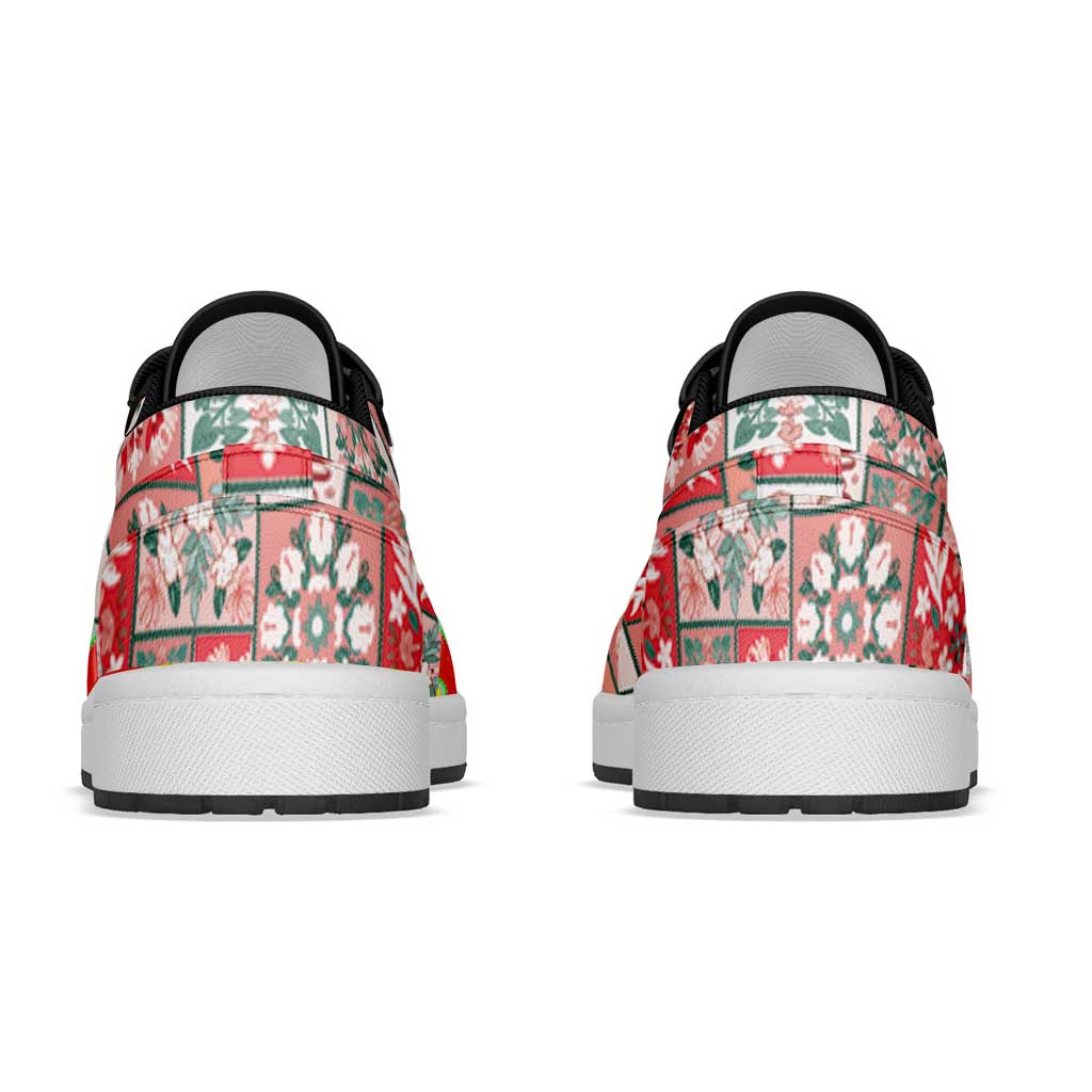 Mele Kalikimaka Hawaii Christmas Low Sneakers Ulaula Seamless Floral Motif - Polynesian Pride