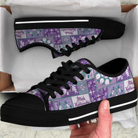 Mele Kalikimaka Hawaii Christmas Low Top Shoes Poni Seamless Floral Motif LT9 Purple - Polynesian Pride