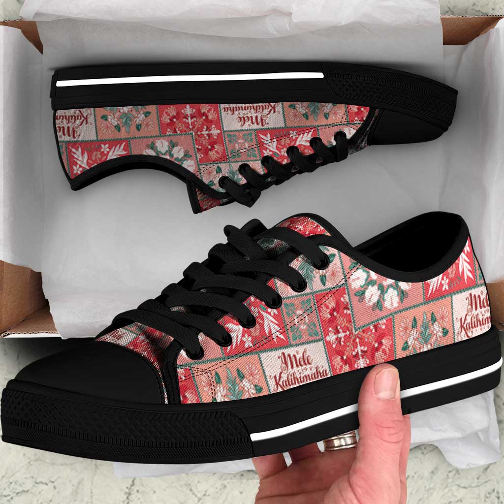 Mele Kalikimaka Hawaii Christmas Low Top Shoes Ulaula Seamless Floral Motif LT9 Red - Polynesian Pride