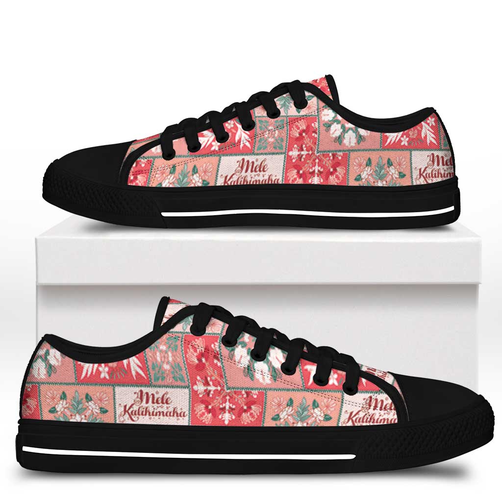 Mele Kalikimaka Hawaii Christmas Low Top Shoes Ulaula Seamless Floral Motif LT9 - Polynesian Pride