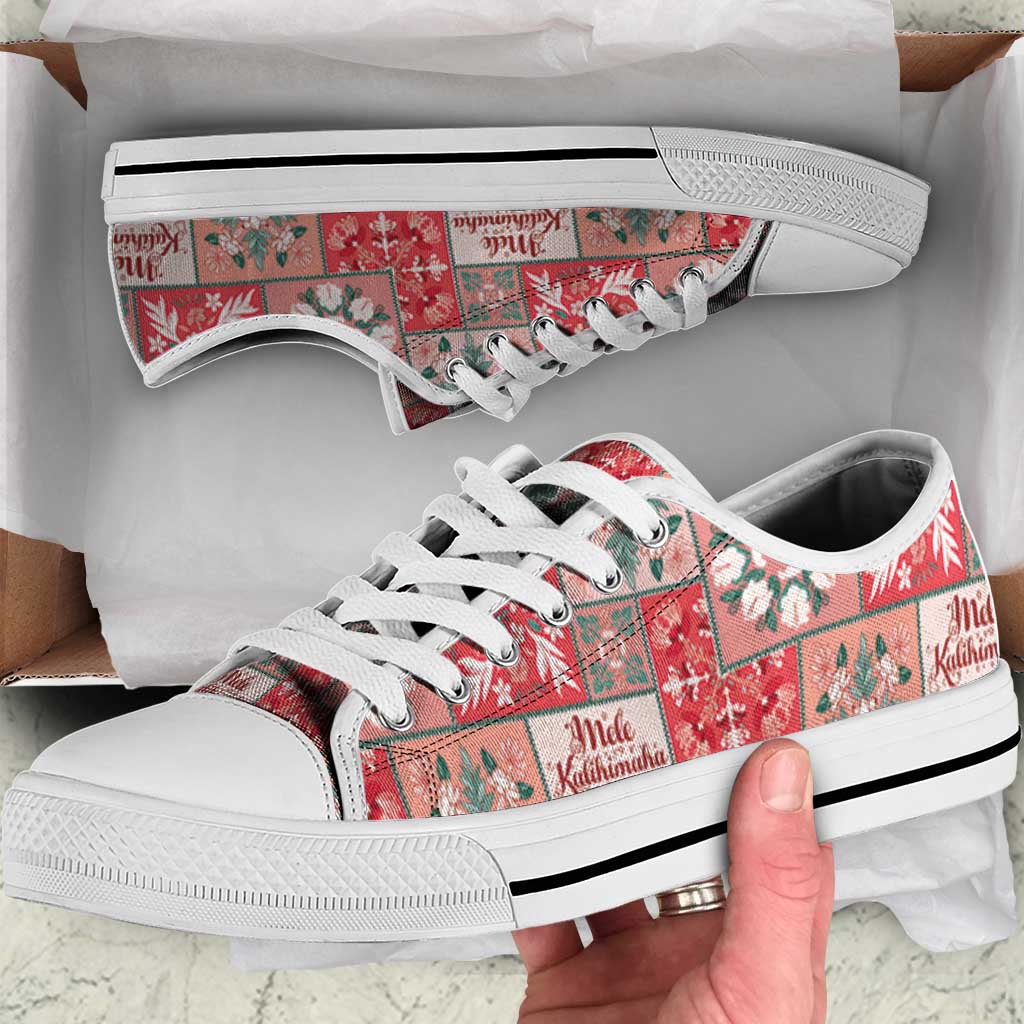 Mele Kalikimaka Hawaii Christmas Low Top Shoes Ulaula Seamless Floral Motif LT9 Red - Polynesian Pride