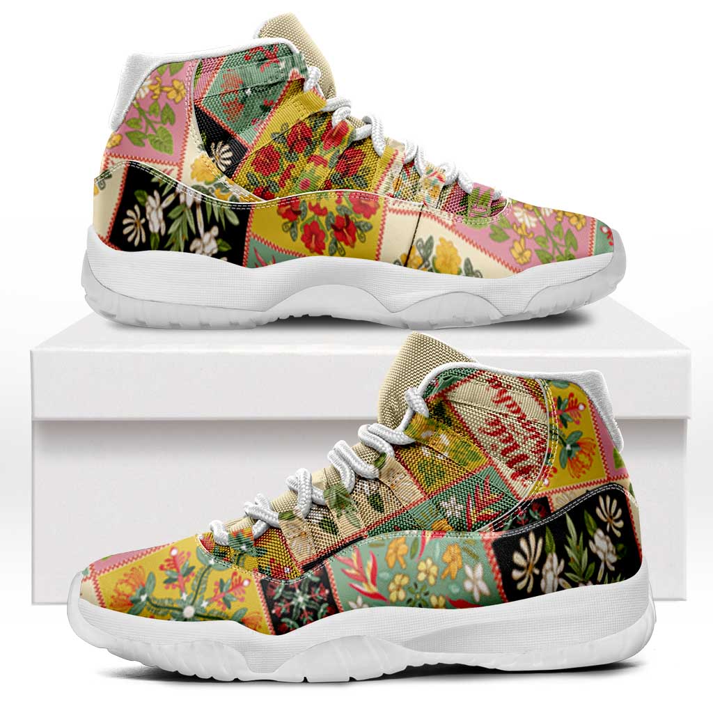 Mele Kalikimaka Hawaii Christmas Sneakers J11 Melemele Mama Seamless Floral Motif - Polynesian Pride