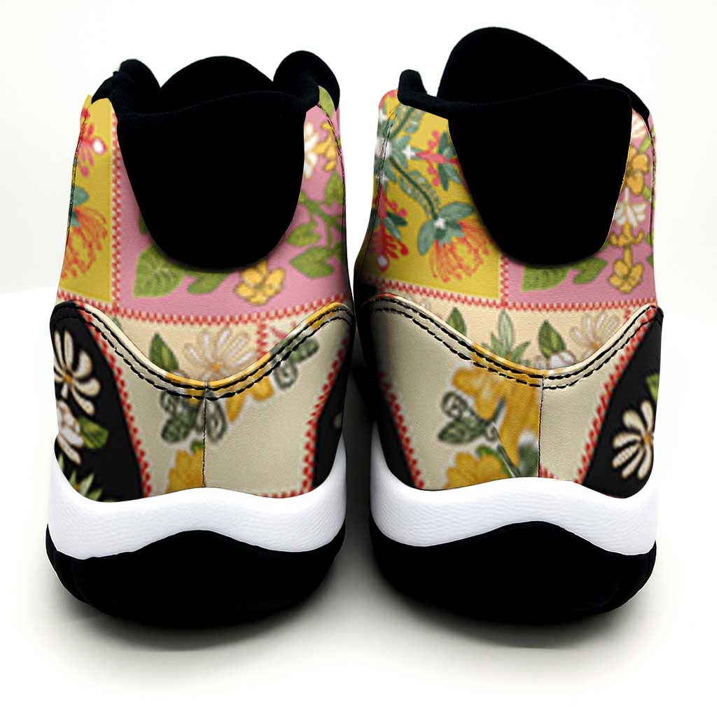 Mele Kalikimaka Hawaii Christmas Sneakers J11 Melemele Mama Seamless Floral Motif - Polynesian Pride