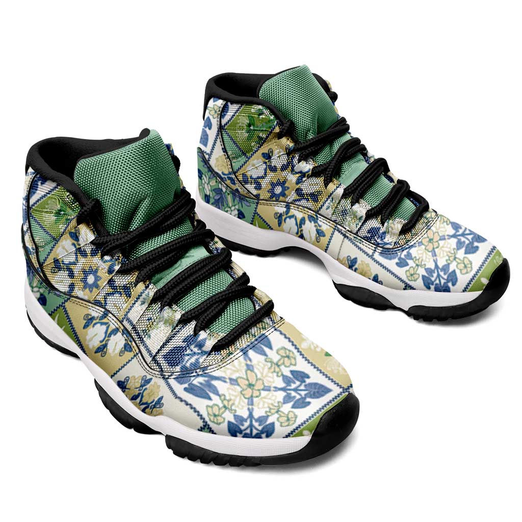 Mele Kalikimaka Hawaii Christmas Sneakers J11 Omaomao Seamless Floral Motif - Polynesian Pride