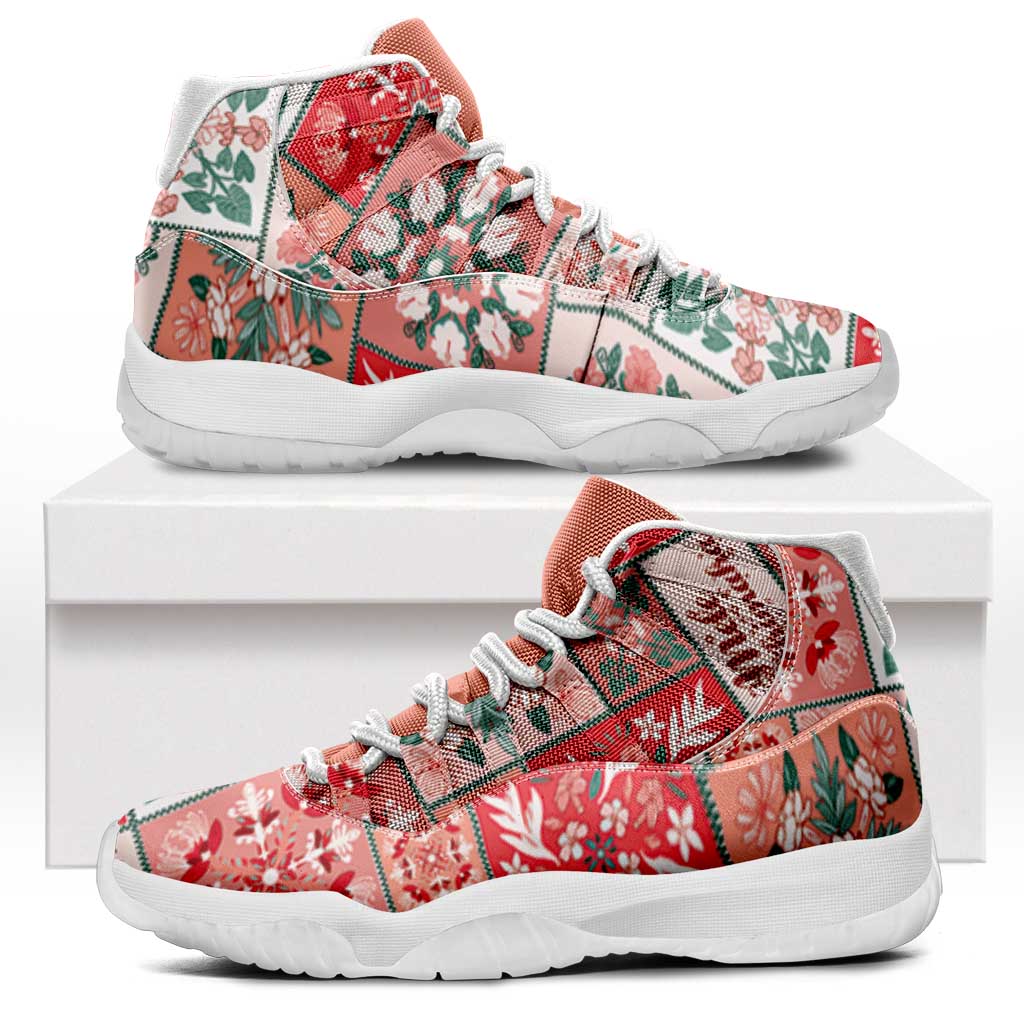 Mele Kalikimaka Hawaii Christmas Sneakers J11 Ulaula Seamless Floral Motif - Polynesian Pride