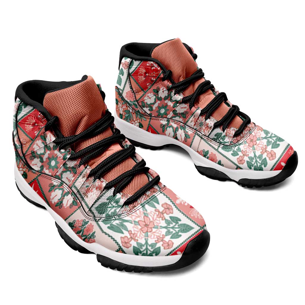 Mele Kalikimaka Hawaii Christmas Sneakers J11 Ulaula Seamless Floral Motif - Polynesian Pride