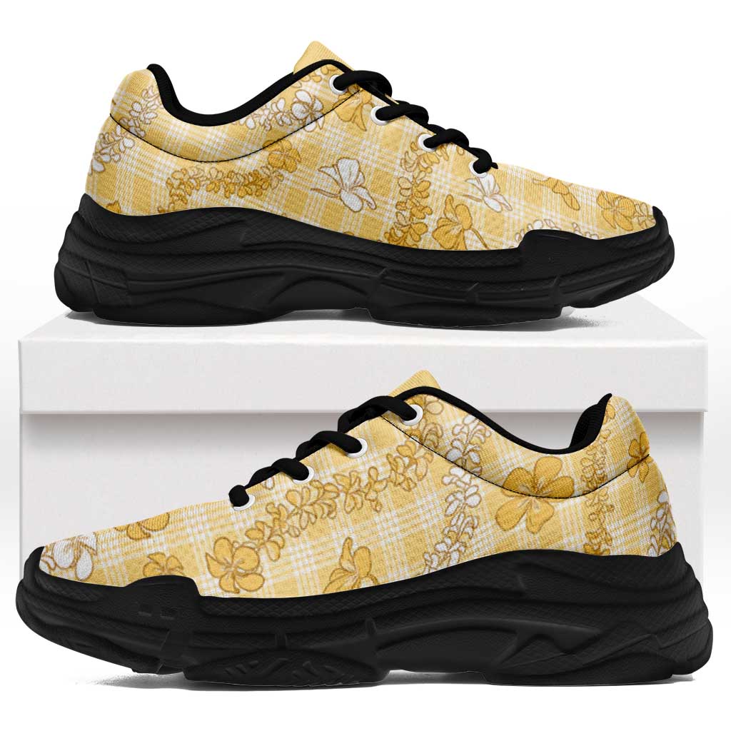 Melemele Aloha Hawaii Chunky Sneakers Plumeria Lei With Palaka Motif - Polynesian Pride