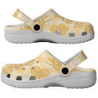 Melemele Aloha Hawaii Clogs Shoes Plumeria Lei With Palaka Motif - Polynesian Pride