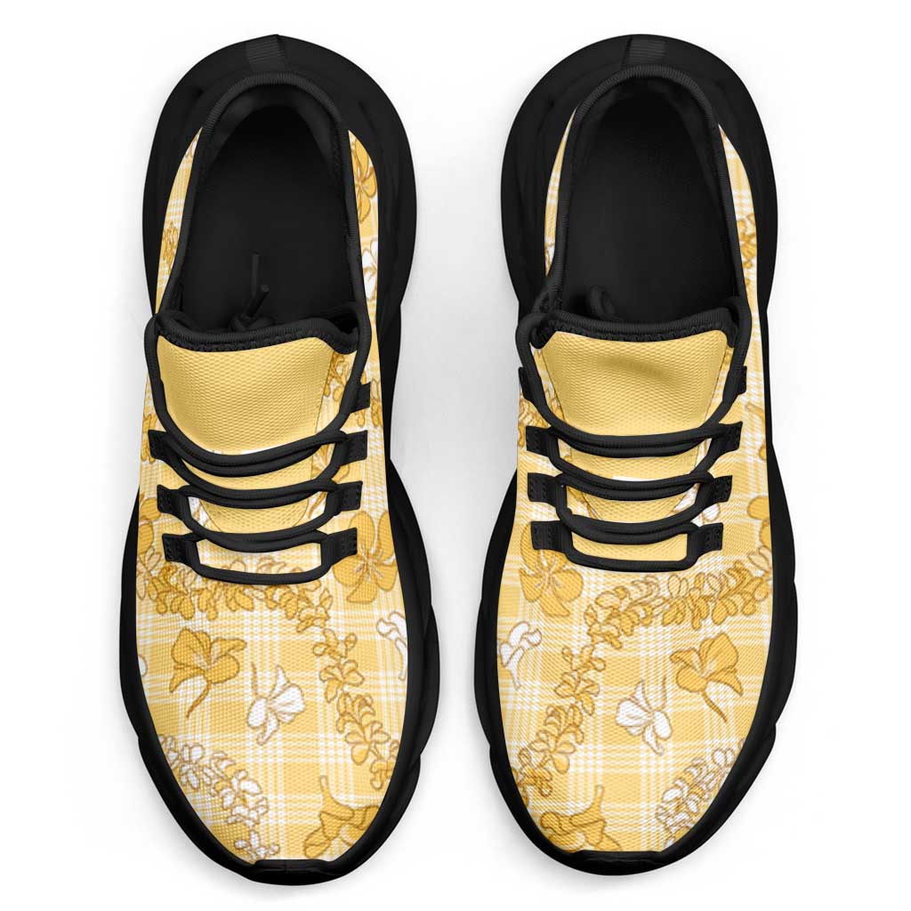 Melemele Aloha Hawaii Clunky Sneakers Plumeria Lei With Palaka Motif - Polynesian Pride