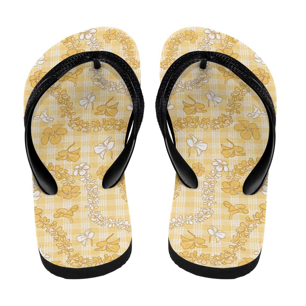 Melemele Aloha Hawaii Flip Flops Plumeria Lei With Palaka Motif - Polynesian Pride