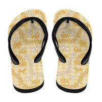 Melemele Aloha Hawaii Flip Flops Plumeria Lei With Palaka Motif - Polynesian Pride