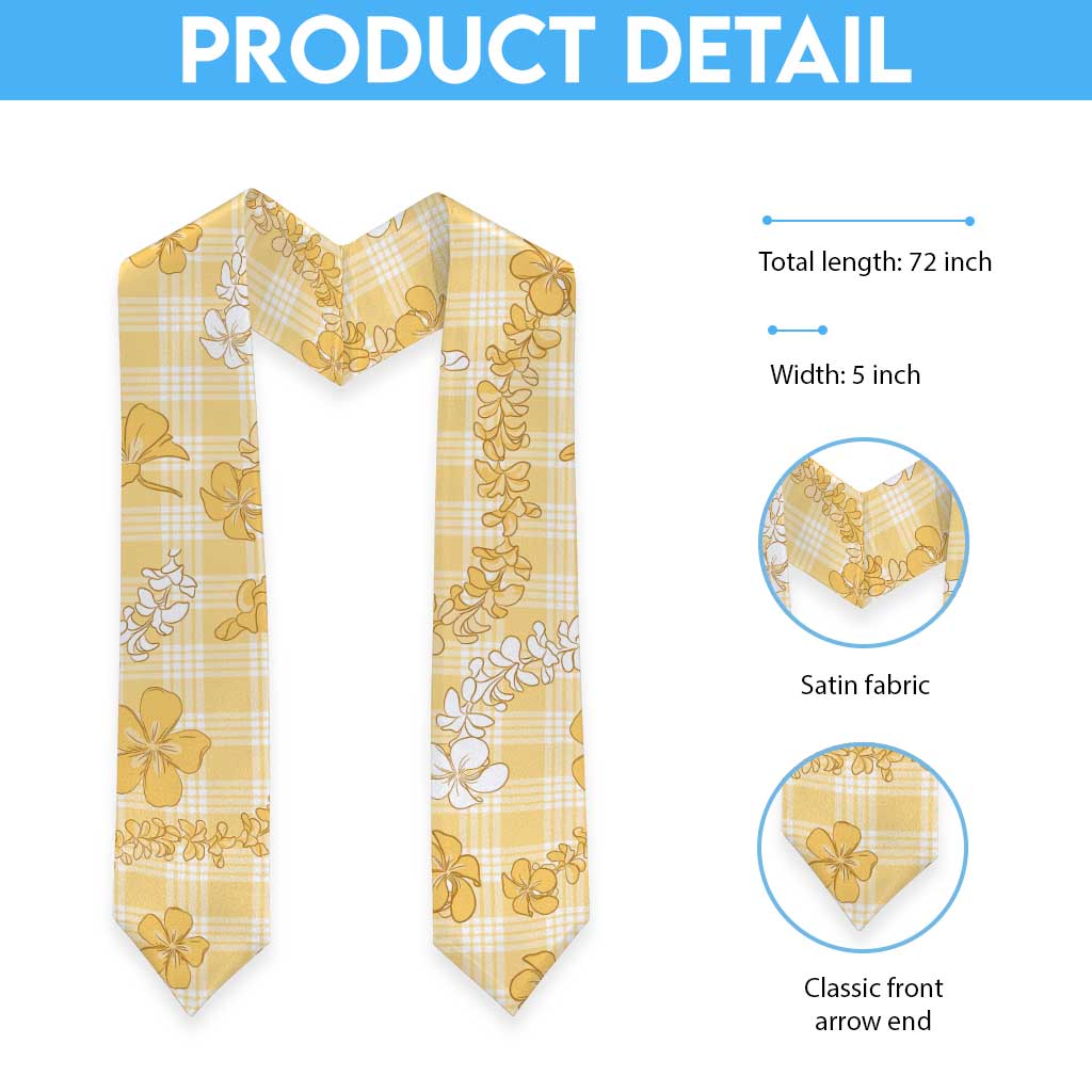 Melemele Aloha Hawaii Graduation Stole Plumeria Lei With Palaka Motif - Polynesian Pride