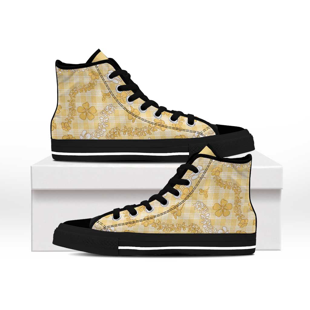 Melemele Aloha Hawaii High Top Shoes Plumeria Lei With Palaka Motif LT14 - Polynesian Pride