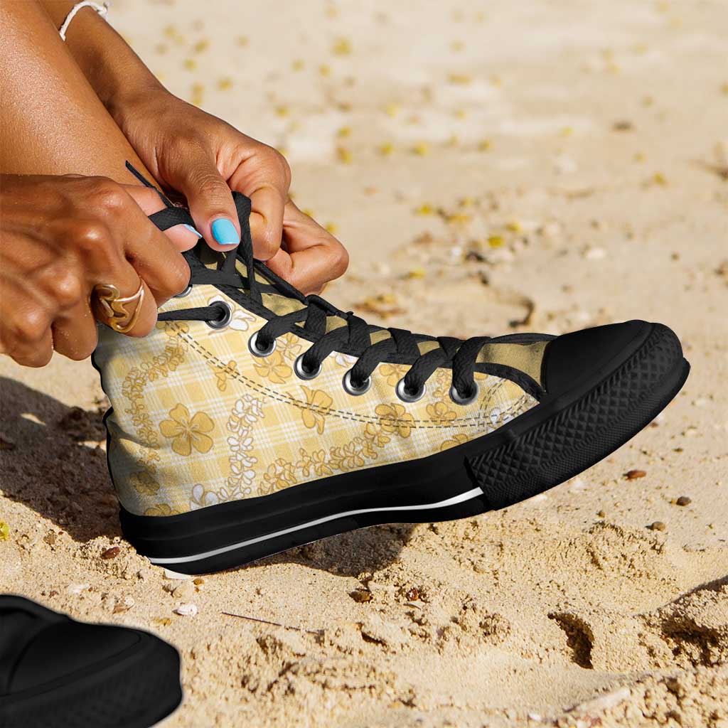 Melemele Aloha Hawaii High Top Shoes Plumeria Lei With Palaka Motif LT14 - Polynesian Pride