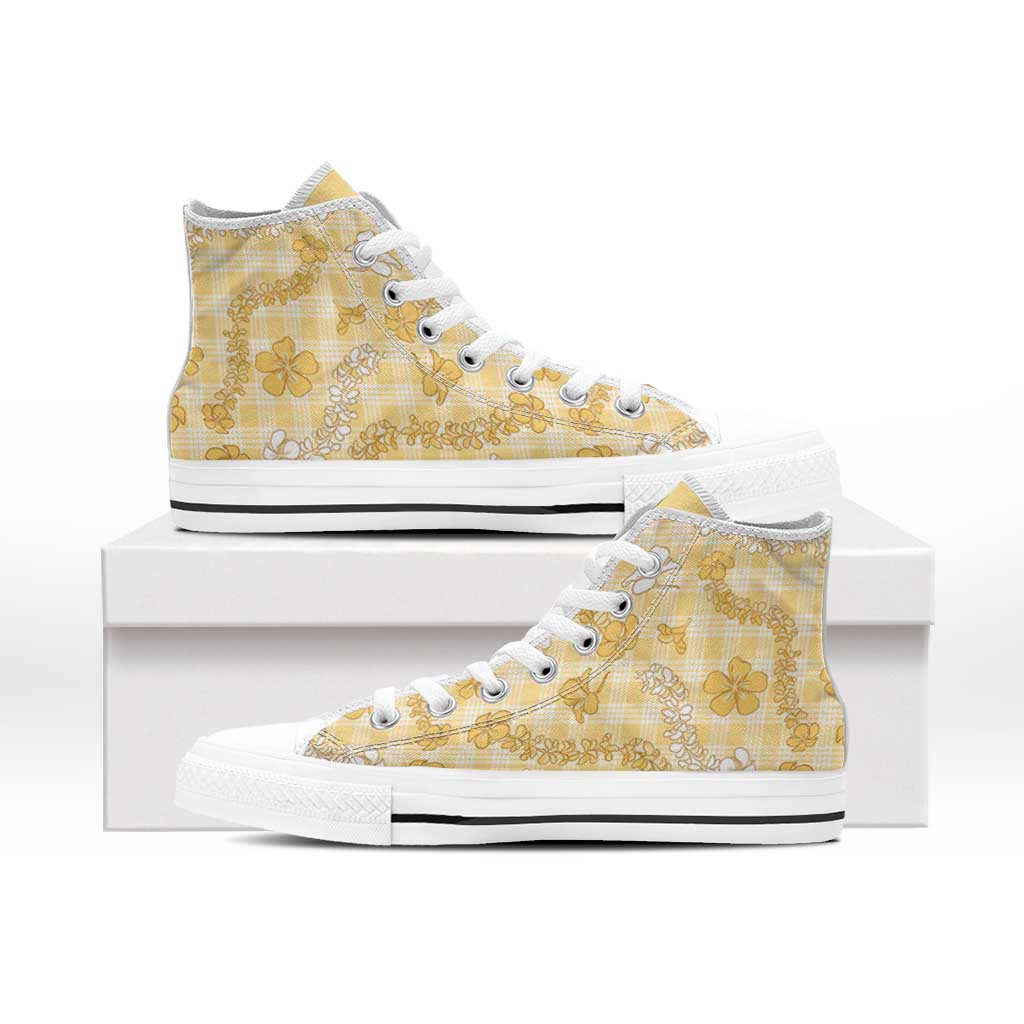 Melemele Aloha Hawaii High Top Shoes Plumeria Lei With Palaka Motif LT14 - Polynesian Pride