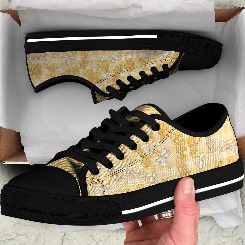 Melemele Aloha Hawaii Low Top Shoes Plumeria Lei With Palaka Motif LT14 Yellow - Polynesian Pride