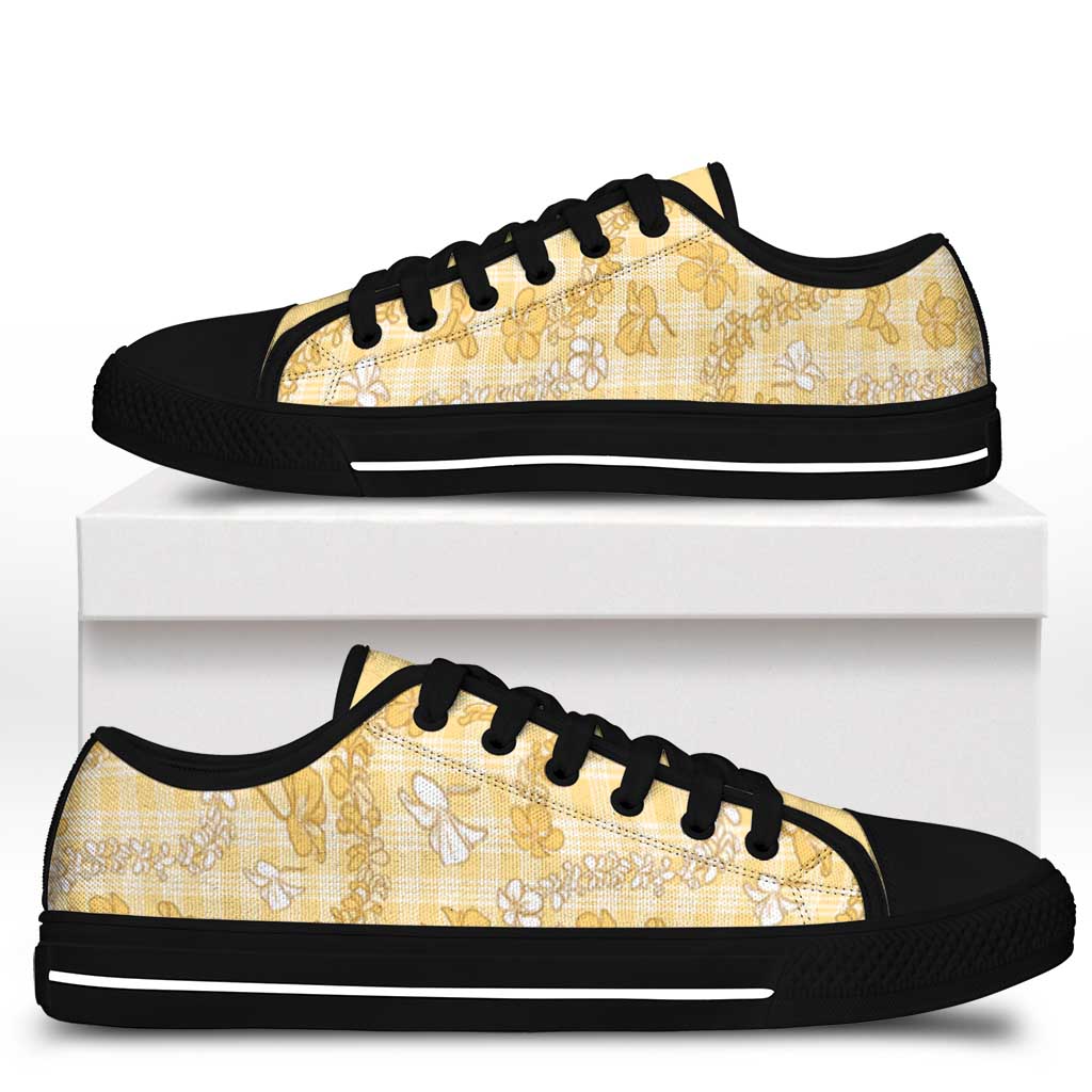 Melemele Aloha Hawaii Low Top Shoes Plumeria Lei With Palaka Motif LT14 - Polynesian Pride