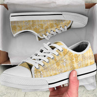 Melemele Aloha Hawaii Low Top Shoes Plumeria Lei With Palaka Motif LT14 Yellow - Polynesian Pride