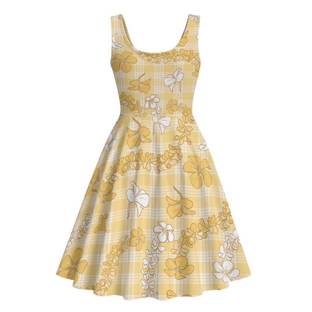 Melemele Aloha Hawaii Midi Dress Plumeria Lei With Palaka Motif - Polynesian Pride