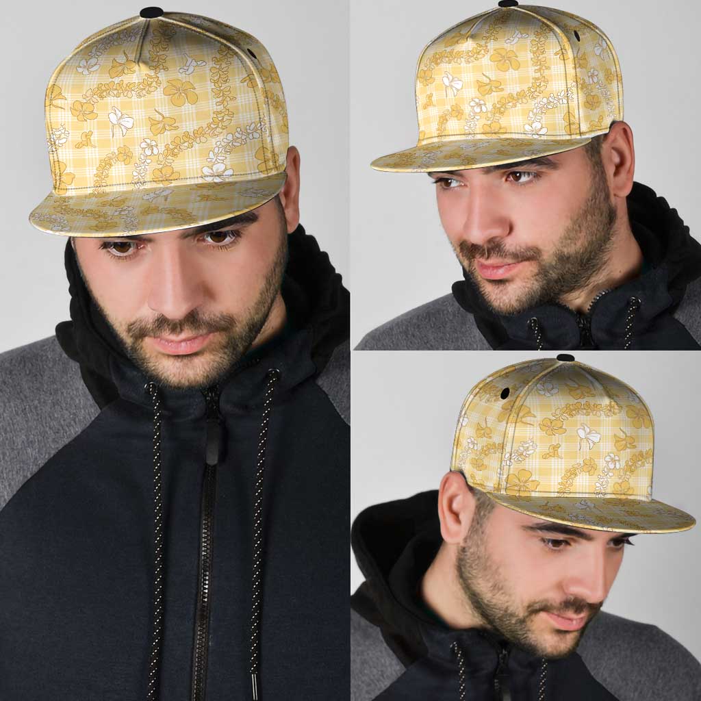 Melemele Aloha Hawaii Snapback Cap Plumeria Lei With Palaka Motif - Polynesian Pride