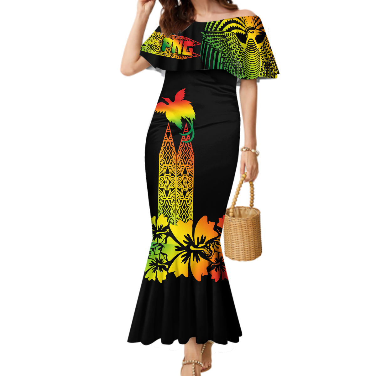 PNG Hibiscus Tribal Pattern Mermaid Dress Motuan Reggae Color LT7 Women Reggae - Polynesian Pride