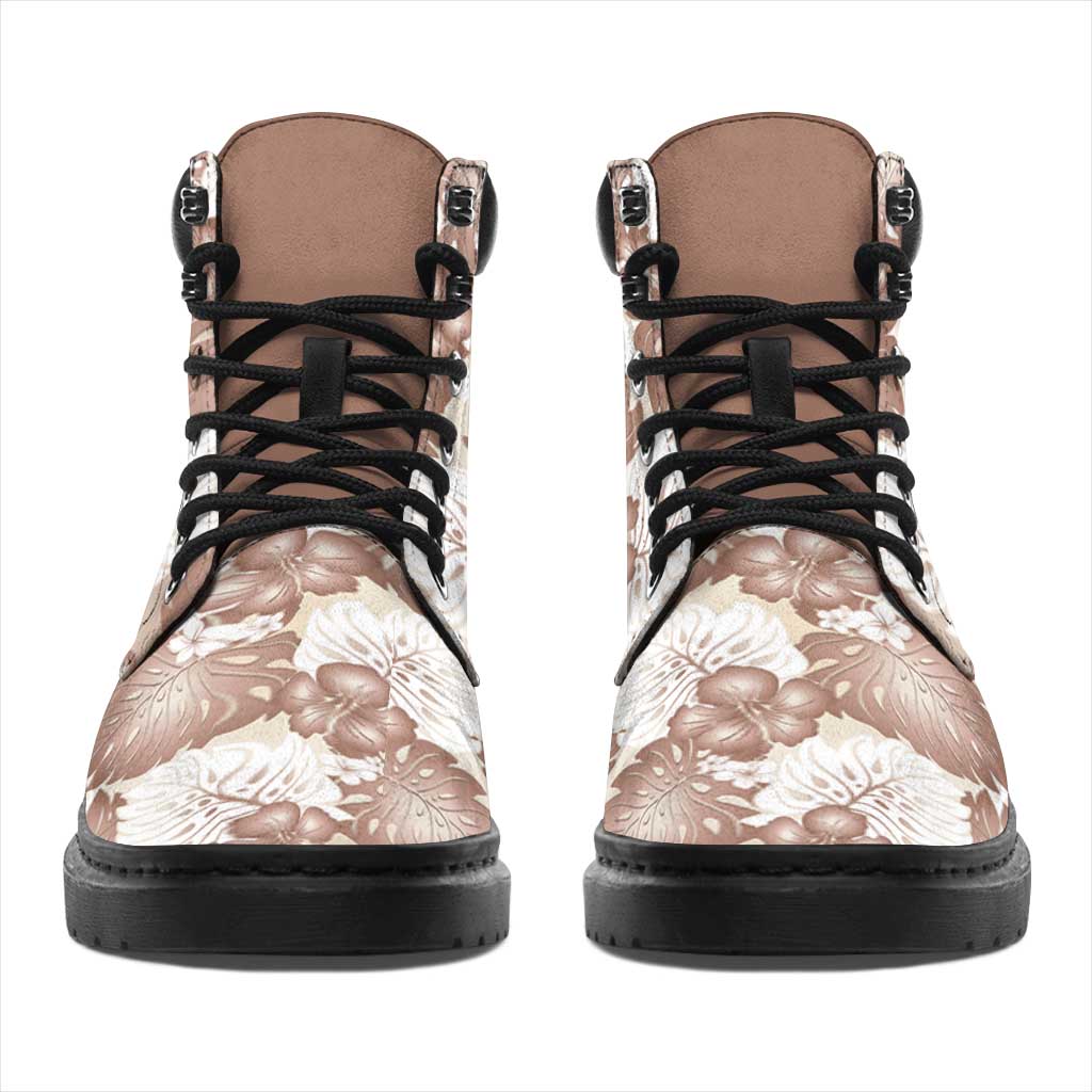 Mocha Mousse Aloha Hawaii All Season Boots Monstera Hibiscus Plumeria Seamless Vibes LT14 - Polynesian Pride