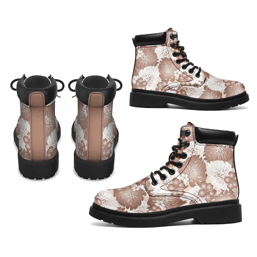 Mocha Mousse Aloha Hawaii All Season Boots Monstera Hibiscus Plumeria Seamless Vibes LT14 - Polynesian Pride