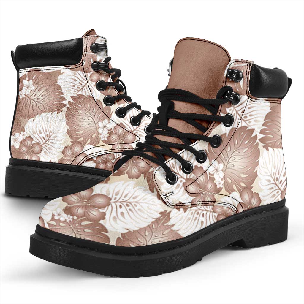 Mocha Mousse Aloha Hawaii All Season Boots Monstera Hibiscus Plumeria Seamless Vibes LT14 - Polynesian Pride