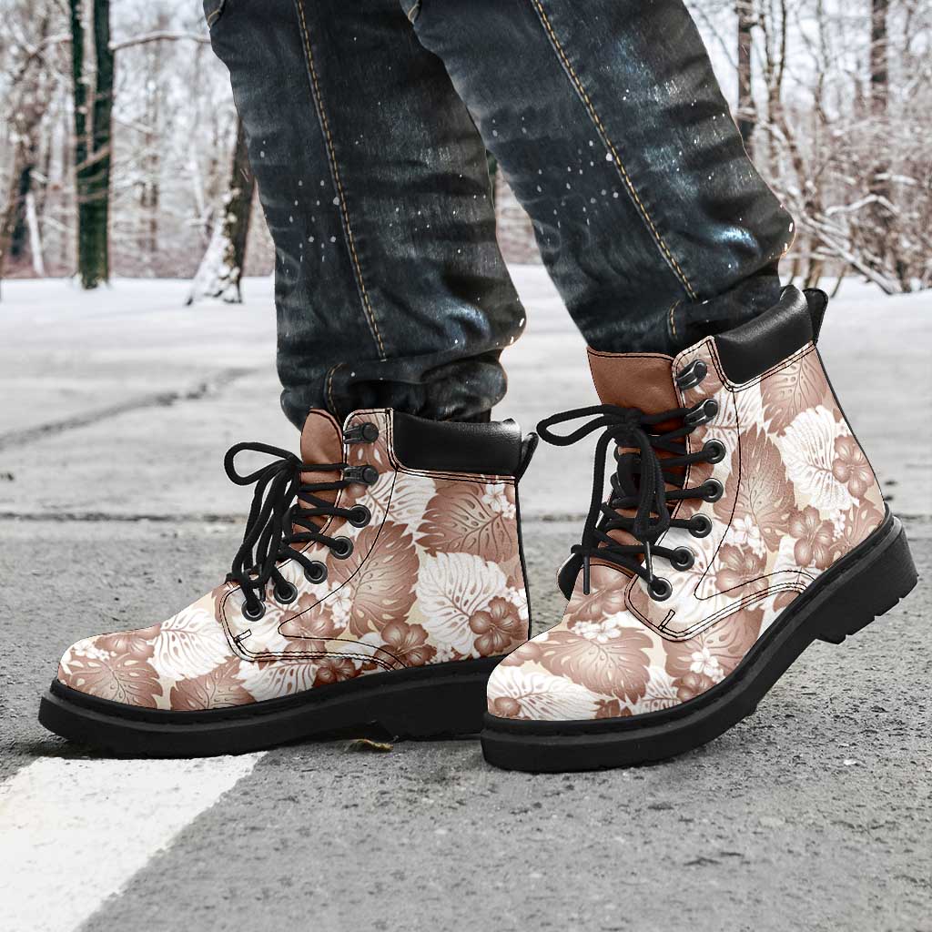 Mocha Mousse Aloha Hawaii All Season Boots Monstera Hibiscus Plumeria Seamless Vibes LT14 - Polynesian Pride