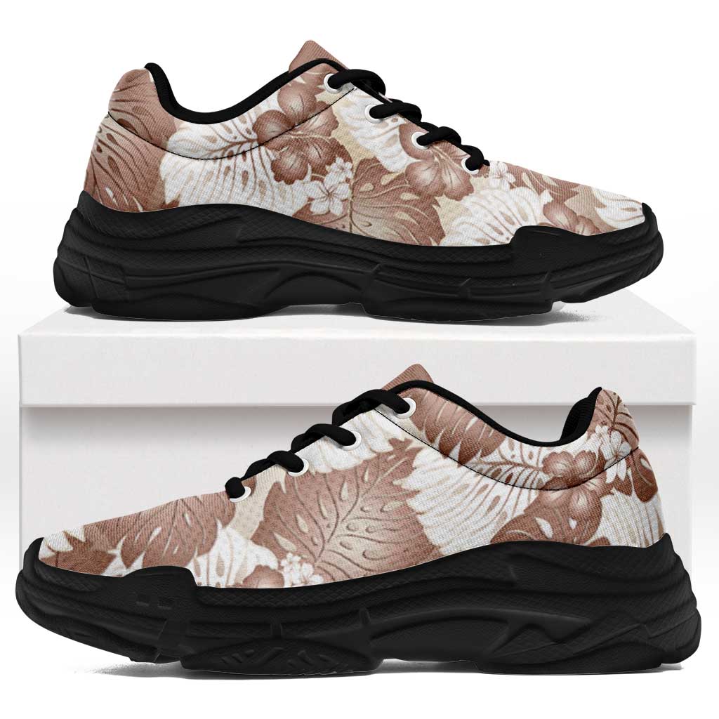 Mocha Mousse Aloha Hawaii Chunky Sneakers Monstera Hibiscus Plumeria Seamless Vibes - Polynesian Pride